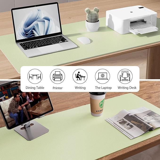 Aothia Faux Leather Desk Mat - Non-Slip PU Leather Desk Blotter, Waterproof Writing Surface, Large Desk Pad for Office & Home (Grass Green, 55" x 24")