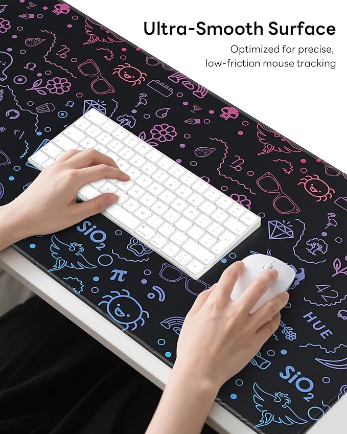XL Gaming Mouse Pad, 31.5x15.7'' Large Desk Mat with Anti-Slip Rubber Base & Stitched Edges for Gaming, Office, Home, Cute Graffiti