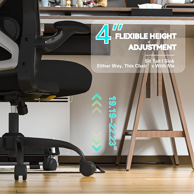 Office Desk Chair with Ergonomic Lumbar Support, Extra-Thick Seat Cushion, Flip-up Arms, Breathable Mesh Back, Computer Task Chair for Home Office