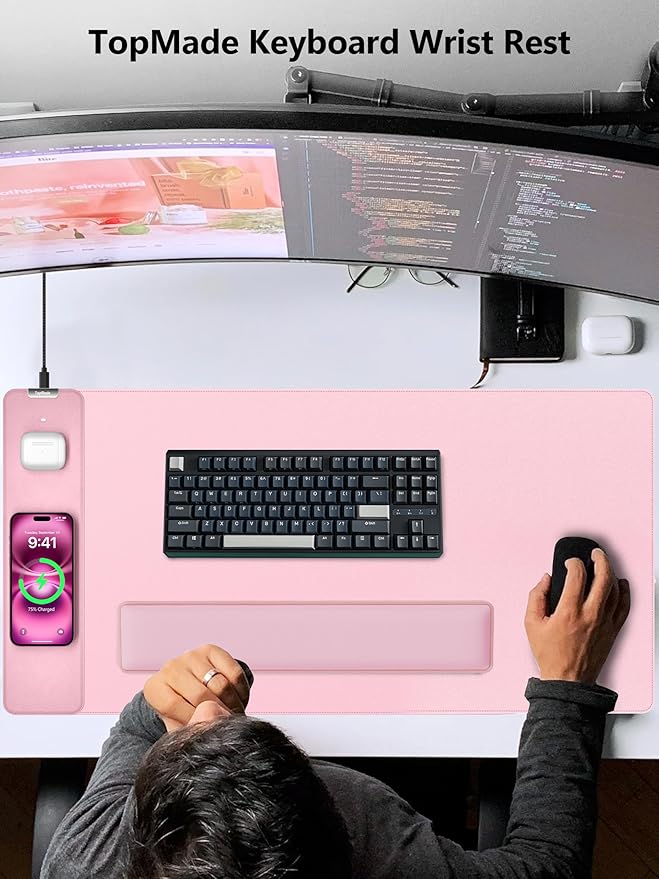 TopMade Keyboard Wrist Rest, Cooling Gel & Upgrade Soft Memory Foam Design Wrist Support for Keyboard, Full-Size Keyboard Hand Rest Pad, Ergonomic Palm Rest for for Long Hours of Work, Gaming, Pink