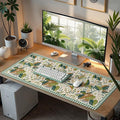 Large Mouse Pad for Desktop, Cute Desk Mat Pad Protector for Work & Gaming, Aesthetic Pretty Anti-Slip Laptop Blotter Cover for Office School Home Supplies, Green Leaves, 35.4" x 15.7"