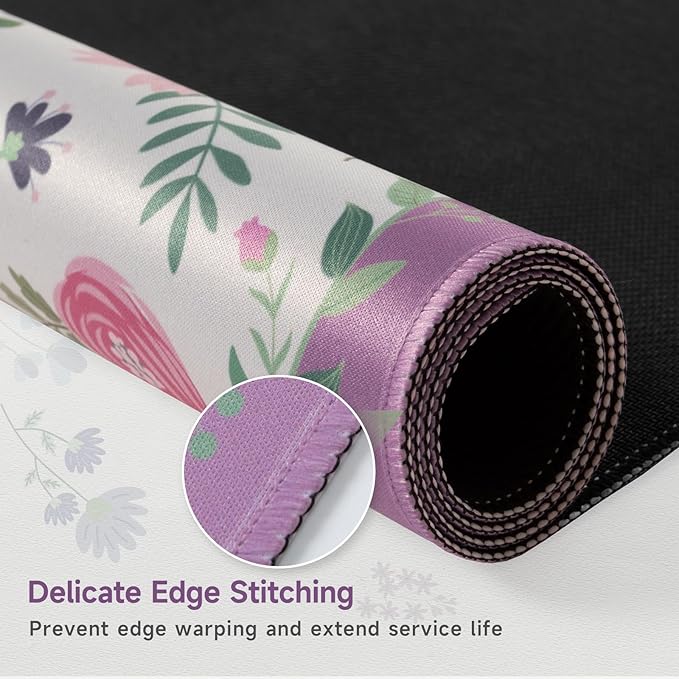 HAOCOO Purple Floral Desk Mat for Keyboard and Mouse, Non-Slip Large Mouse Pad with Stitched Edges, Computer Mats for Desk, Waterproof Keyboard Mat Protector for Woman, Office Present