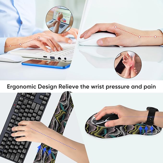 Wrist Rest Support for Mouse Pad Keyboard Set Circle Coaster Gaming Mouse Pad Ergonomic Gel Memory Foam Set for Computer, Laptop, Office, Comfortably Typing New KM-41