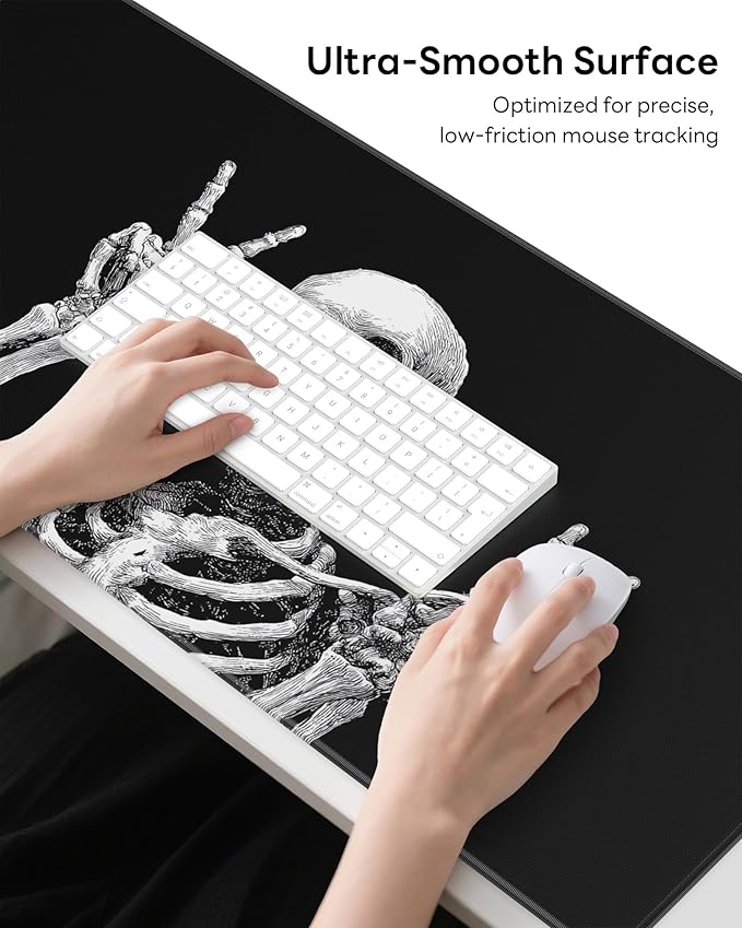 XL Gaming Mouse Pad, 31.5x15.7'' Large Desk Mat with Anti-Slip Rubber Base & Stitched Edges for Gaming, Office, Home, Fun Skull