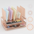 Rose Gold Desk Organizer, Office Organization with Vertical File Holder, File Organizer with Drawer and Office Supplies, Desk Accessories and Workspace Organizers (Rose Gold)