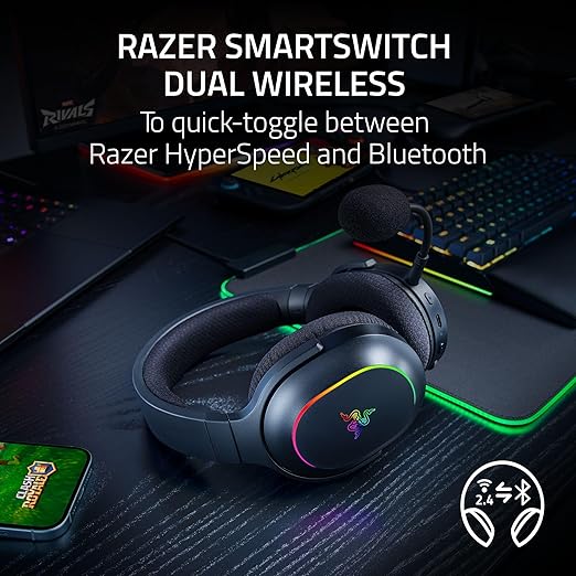 Razer Barracuda X Chroma Wireless Gaming Headset: 2.4GHz Wireless & Bluetooth - Lightweight - Chroma RGB - 40mm Drivers - Cardioid Mic - 70 Hr Battery - for PC, Mac, PS5, Switch 2, Smartphone - Black