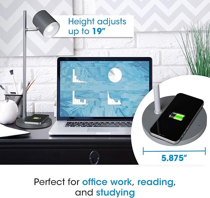 OttLite LED Desk Lamp with Wireless Charger, Good Housekeeping, Modern Book Light, Reading Light, Adjustable, Dimmable, Eye-Friendly Lighting, Great Desk Lamps for Home Office