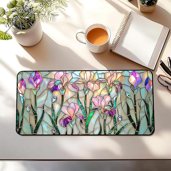 Colorful Flower Desk Mat Mouse Pad XXL, Plant Extended Large Game Desk Mouse Pads, Desktop Mat Computer Laptop Keyboard Mat, Women's Desk Protector Mat,Desk Matte Office 31.5"X15.7"