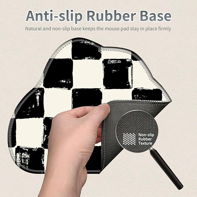 Cute Mouse Pad Plus 1 Coaster, Small Gaming Mouse Mat 11.8 x 9.45 inches, Travel Mouse Pads with Durable Stitched Edges Non-Slip Base, Black White Checkered Decor Mousepad for Office Home