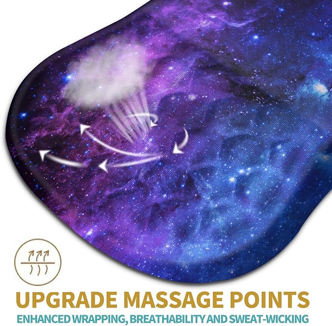 Hokafenle Ergonomic Mouse Pad Wrist Support with Massage Design, Wrist Rest Mousepad with Memory Foam&Non-Slip PU Base, Mouse Pads for Wireless Mouse & Desk (12x8 inch,Galaxy)