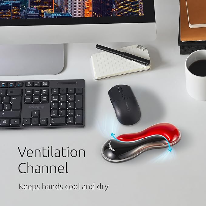 Kensington Slim Duo Gel Mouse Wrist Rest Support Cushion for Low Profile Mice & Trackballs, Ergonomic Mouse Wrist Support, Comfortable Non-Skid Gel, Red 7.56" x 2.83" x 0.87" K62440NA