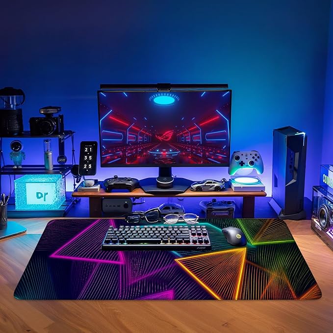Colorful Extended Gaming Mouse Pad 35.4x15.7Inch Large Desk Mat Anti-Slip Rubber Base & Durable Stitched Edges for Gamers Smooth Mouse Writing Surface for Desk Office/Home