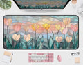 Faux Colorful Glass Desk Mat, Tulip Long Mouse Pad, Large Gaming Computer Keyboard Mats, Soft Full Deskamt, Office Desktop Cover Pad, Aesthetic Desk Accessories, Suitable Women 31.5"X15.7"
