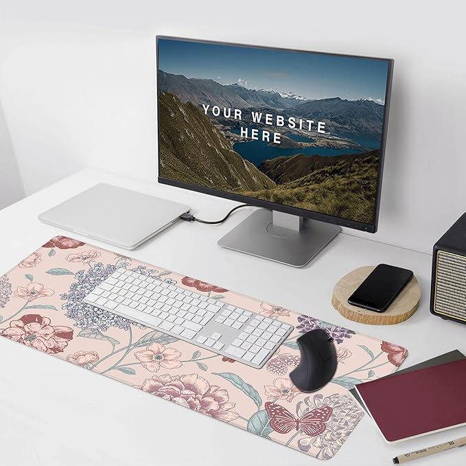 Desk Mat, Vintage Dark Flowers Butterfly XXL 35.4"x15.7"Large Gaming Mouse Pad, 3mm Thick Gaming Keyboard Pad,Desk Pad Non-Slip Rubber Base with Stitched Edges for Office Game Home Decor