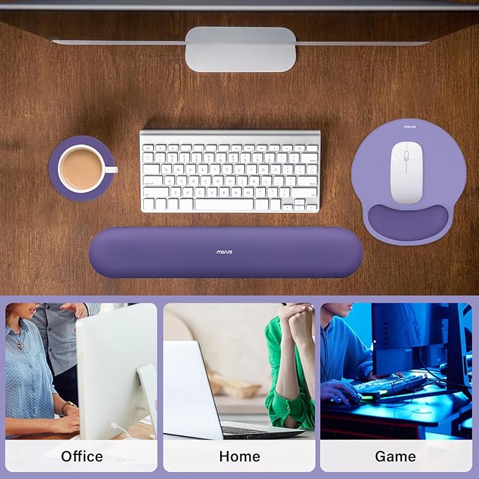 MOSISO Wrist Rest Support for Mouse Pad&Keyboard Set, Circle Curved Ergonomic Mousepad&Coaster Non-Slip Base Home/Office Wrist Support&Easy Typing Pad with Soft Cloth&Silicone Lining, Imperial Purple