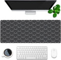 Desk Pad, Black and Silver Fan-Shaped Waves Extended Gaming Mouse Pad Large, 31.5"x11.8" Big Mouse Pad with Non-Slip Base and Stitched Edge, Long Computer Keyboard Mouse Mat for Home Office Work