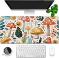 Desk Pad, Hand Drawn Charming Mushroom and Leaves Extended Gaming Mouse Pad Large, 35.4"x15.7" Big Mouse Pad with Non-Slip Base and Stitched Edge, Long Computer Keyboard Mouse Mat for Home Office Work