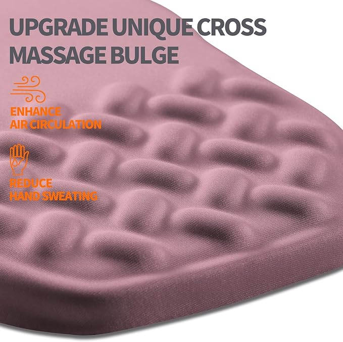 Ergonomic Slope Mouse Pad Wrist Support, Wrist Rest Mousepad for Carpal Tunnel with Massage Bulge and Slow Rebound Memory Foam (12x8 inch, Dark Pink)