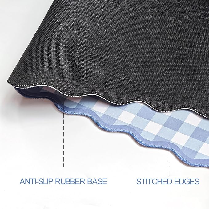Scalloped‌ Blue Checkered Gingham Desk Mat Cute Pastel XXL Large Gaming Mouse Pad Kawaii Cottagecore ‌Vintage‌ Rustic Keyboard Computer Mat Aesthetic Desk Pad Accessories Office Decor