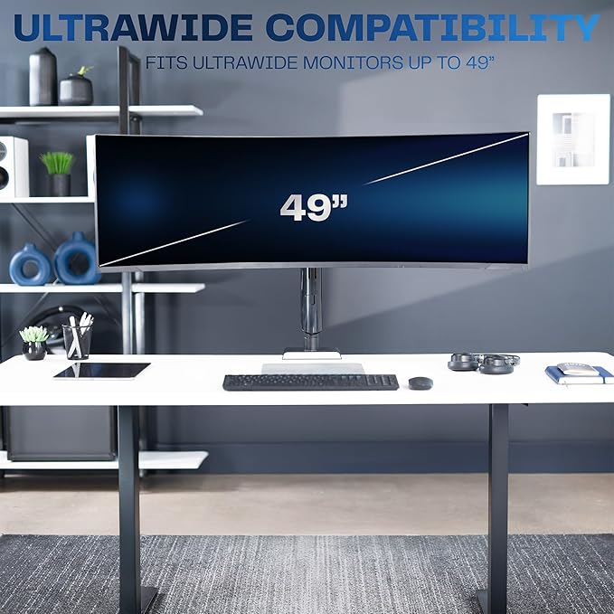 VIVO Heavy Duty Aluminum Ultrawide Monitor Desk Mount for up to 49 inch Screens, Holds 39.6 lbs, Space Efficient Vertical Lift Stand, Black, STAND-149J