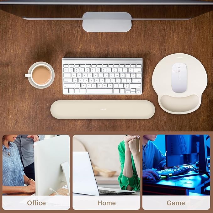 MOSISO Wrist Rest Support for Mouse Pad&Keyboard Set, Circle Curved Ergonomic Mousepad&Coaster Non-Slip Base Home/Office Wrist Support&Easy Typing Pad with Soft Cloth&Silicone Lining, Khaki