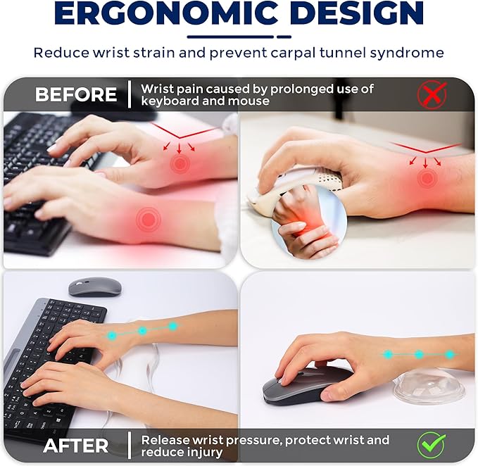 Gel Wrist Rest for Keyboard and Mouse, Wrist Rest for Keyboard, Mouse Wrist Support, Pain Relief, Cool Touch, Non-Skid, Mouse Wrist pad