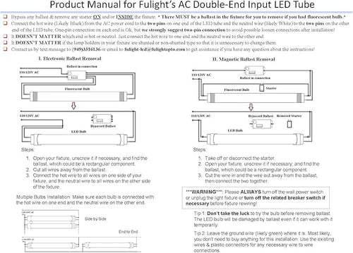 (4-Pack) Not-a-Plug-and-Play (Type B) & Full Spectrum LED Tube Light - T8 4FT 48-Inch 18W (32W Equivalent), Daylight 6000K, F32T8, F34T12/D, Double-End Powered, 85-265V - 95CRI + Flicker Free