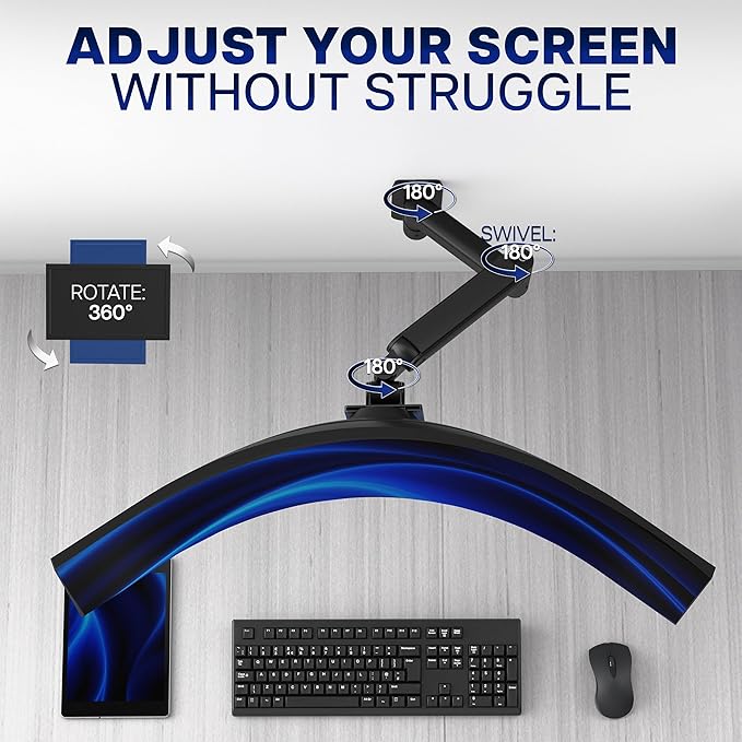 VIVO Premium Ultrawide Monitor Counterbalance Wall Mount for up to 49 inch Screens, Holds 44 lbs, Full Motion, Max VESA 100x100, Black, MOUNT-V101V
