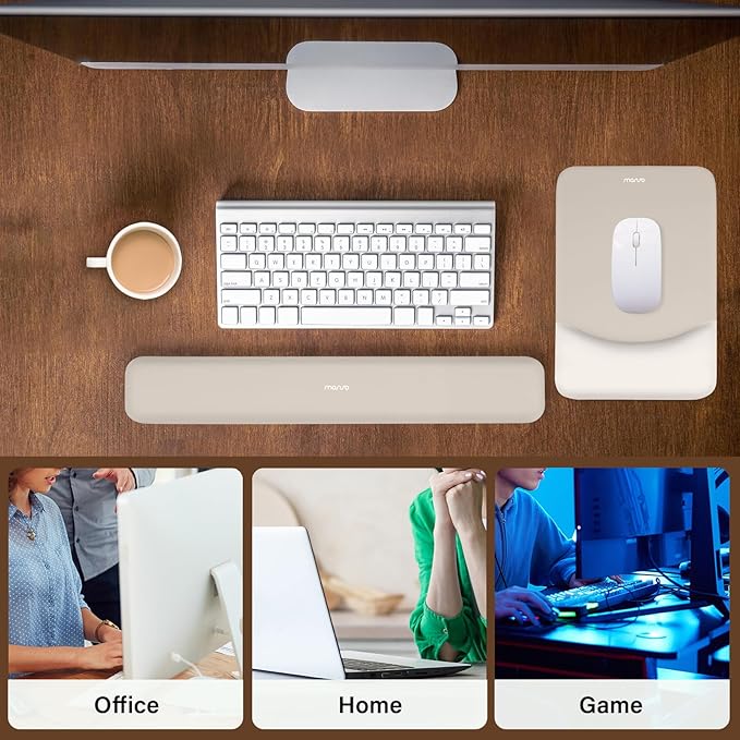 MOSISO Wrist Rest Support for Mouse Pad&Keyboard Set, Rectangular Ergonomic Mousepad Non-Slip Base Home/Office Easy Typing Pad with Neoprene Cloth&Raised Silicone Lining, Stone Gray