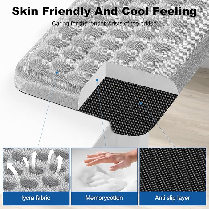 L-Shaped Arm Rest for Desk(2-Piece) Made of Memory Foam,Footrest for Under Desk at Work.Ideal for Office and Home Use.Reduces Typing Fatigue and Enhances Comfort During Work Or Gaming（Gray）