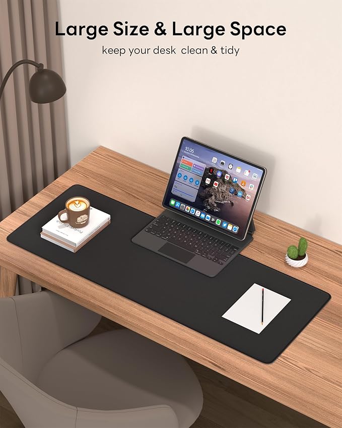 Black Mouse Pad, 31.5 x 11.8 Large Desk Mat with Stitched Edges & Non-Slip Base, Mousepad for Office, Home, Work