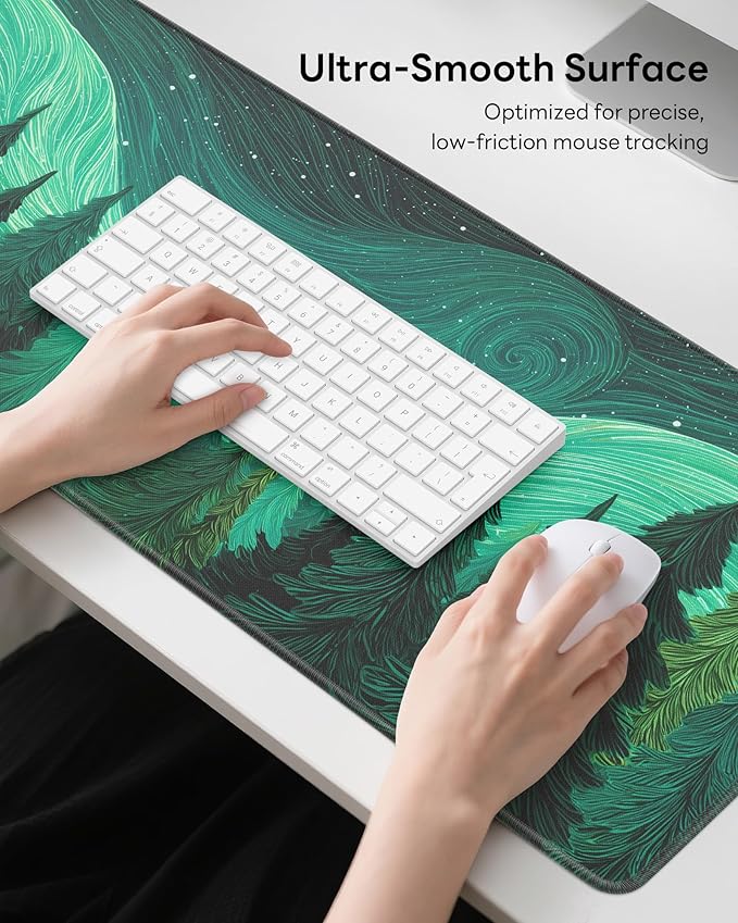 Nature Mouse Pad, 31.5 x 11.8 Large Desk Mat with Stitched Edges & Non-Slip Base, Mousepad for Office, Home, Work, Green Illustration