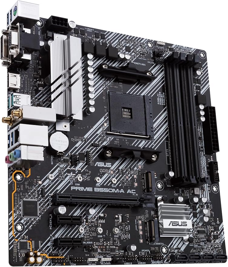 ASUS Prime B550M-A AC AMD AM4 (3rd Gen Ryzen™) Micro ATX Motherboard (PCIe 4.0, WiFi, ECC Memory, 1Gb LAN, HDMI 2.1/D-Sub, 4K@60HZ, Addressable Gen 2 RGB Header and Aura Sync)