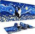 Large Mouse Pad & Keyboard Mat 35x16 Inches, Van Gogh Starry Night with Cat and Daisy Non-Slip Rubber Base Desk Mat, Large Extended Desk Protector for Home Office Gaming Setup