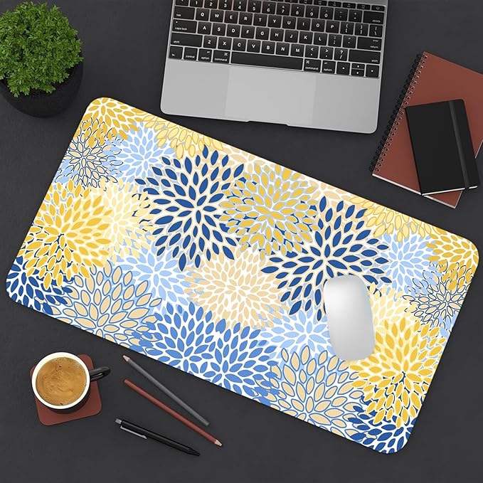 Desk Mat Large Protector Pad 31.5" ×15.7", Non-Slip PU Leather Desk Blotter, Waterproof Mouse Pad for Office Home Chic Flower