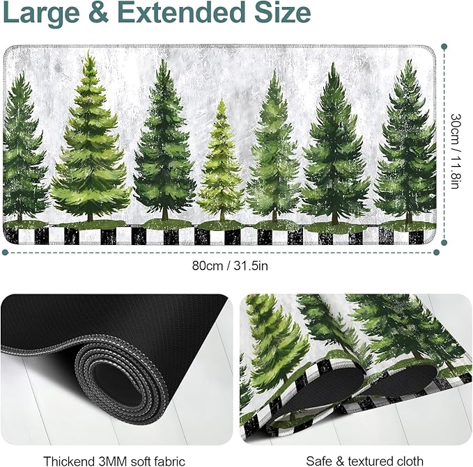 Christmas Tree Extended Gaming Mouse Pad 31.5x11.8inches Large Desk Mat Anti-Slip Rubber Base & Durable Stitched Edges for Gamers Smooth Mouse Writing Surface for Desk Office/Home
