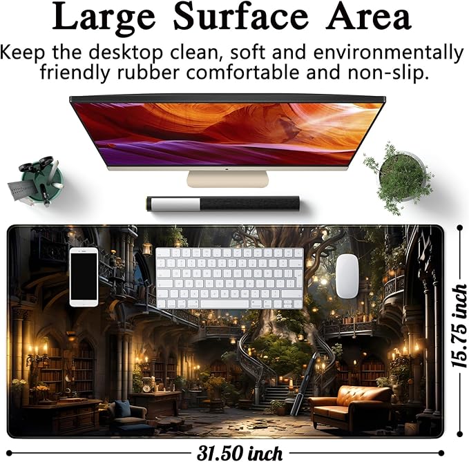Vintage Aesthetic Desk Mat Adventure Extended Mouse Pad Large Gaming Mousepad XXL Dark Academia Desk Pad Laptop Computer Mouse Keyboard Mat 31.5 x 15.7 in for Office Desk Decor