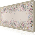 iCasso Floral Desk Mat for Keyboard and Mouse,Cute Gaming Mouse Pad XXL,Anti-Slip Desk Matt for Desktop,Soft Lycra Surface Computer Mat Women,Girly Big Mousepad for Home Office (Beige)