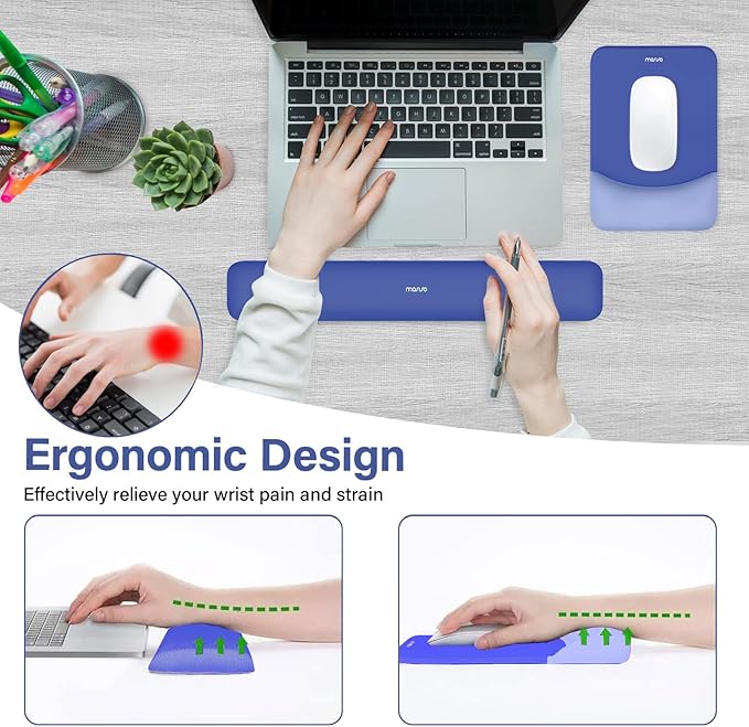 MOSISO Wrist Rest Support for Mouse Pad&Keyboard Set, Rectangular Ergonomic Mousepad Non-Slip Base Home/Office Easy Typing Pad with Neoprene Cloth&Raised Silicone Lining, Royal Blue