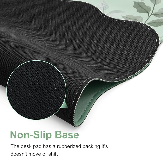 iCasso Large Mouse Pad, Scalloped Desk Matt for Desktop, Anti-Slip Big Mousepad with Stitched Edges, Floral Desk Mat for Keyboard and Mouse for Computer(Light Green)