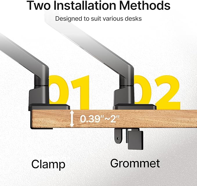 monTEK Single Monitor Arm for Max 45 Inch Ultrawide Screens Adjustable Monitor Desk Mount Holds 35 Lbs Cable Management with Clamp/Grommet Desk Mount, VESA 75/100mm