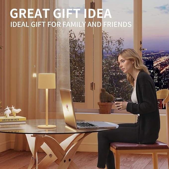 2-Pack Cordless Table Lamp, Portable LED Desk Lamps, 4400mAh Battery Powered Wireless Table Light, 3 Color Stepless Dimming Up,for Restaurant, Bedroom, Outdoor Camping, Night Light (Sand)
