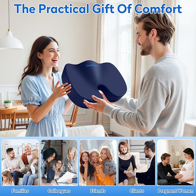 Office Chair Cushions, Memory Foam Coccyx Cushion for Tailbone Support Office Chair Car Seat, Sciatica, Coccyx, Lower Back Support (Blue)