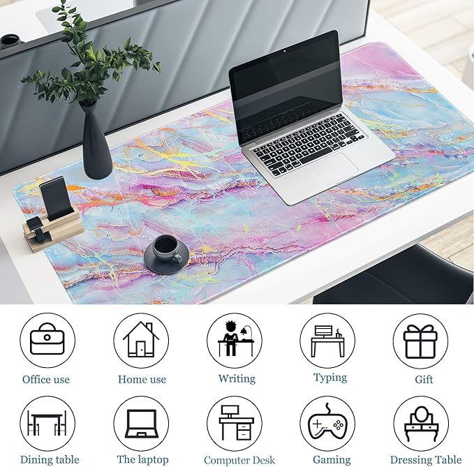 Desk Mat, Desk Matt for Desktop, DeskPad Mat, XXL Large Mouse Pad for desks, Anti-Slip Big Mousepad with Stitched Edges, Keyboard Pad Mouse Mats for Computer, Work, Game, Office, Home, Purple Marble