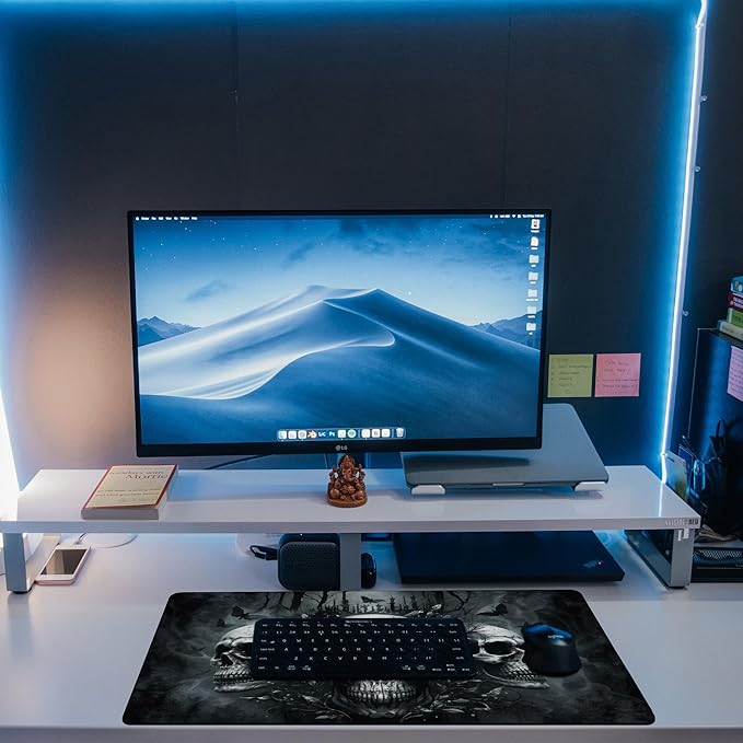 Large Gaming Mouse Pad, Ghostly Skulls in Mist Desk Mat, Scary Skulls Desk Pad, 31.5"x15.7" Extended Big Computer Keyboard Mouse Pad with Non-Slip Base and Stitched Edge