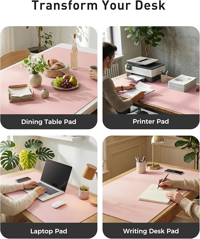 Aothia Faux Leather Desk Mat - Large Mouse Pad, Non-Slip PU Leather Blotter, Waterproof Writing Surface for Office and Home (Fairy Pink, 63" x 17")