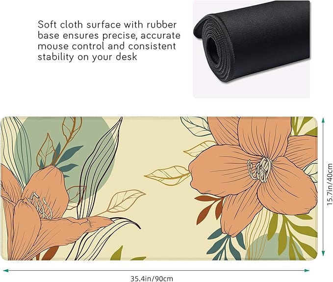 Desk Mat, Abstract Flowers XXL 35.4"x15.7"Large Gaming Mouse Pad, 3mm Thick Gaming Keyboard Pad,Desk Pad Non-Slip Rubber Base with Stitched Edges for Office Game Home Decor