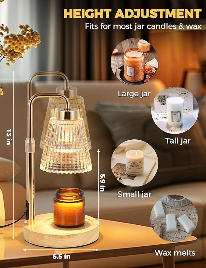 Candle Warmer Lamp with Timer Dimmable, Birthday Gifts for Women Mom, House Warming Gifts New Home Decor, Wax Melt Warmer for Jar Candles with 2 Bulbs