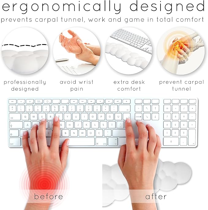 Qloud Cloud Wrist Rest Keyboard Wrist Rest for Computer Keyboard Pad, Cloud Keyboard Wrist Rest, Wrist Pad for Keyboard, Memory Foam, Non Slip Base, Comes with Mouse Pad - Yellow