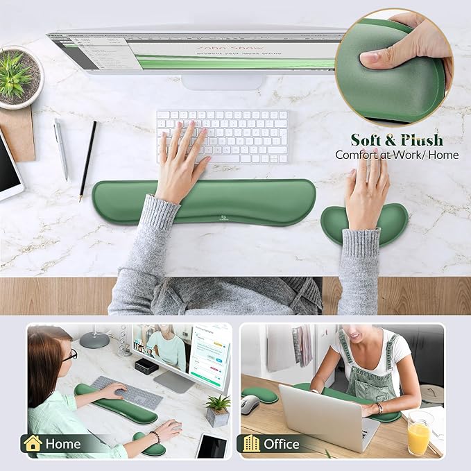 Gimars Upgrade Enlarge Silky and Superfine Fabric Gel Memory Foam Keyboard Wrist Rest Set, Ergonomic Keyboard Mouse Wrist Support for Typing, Comfort for Office, Gaming, Computer